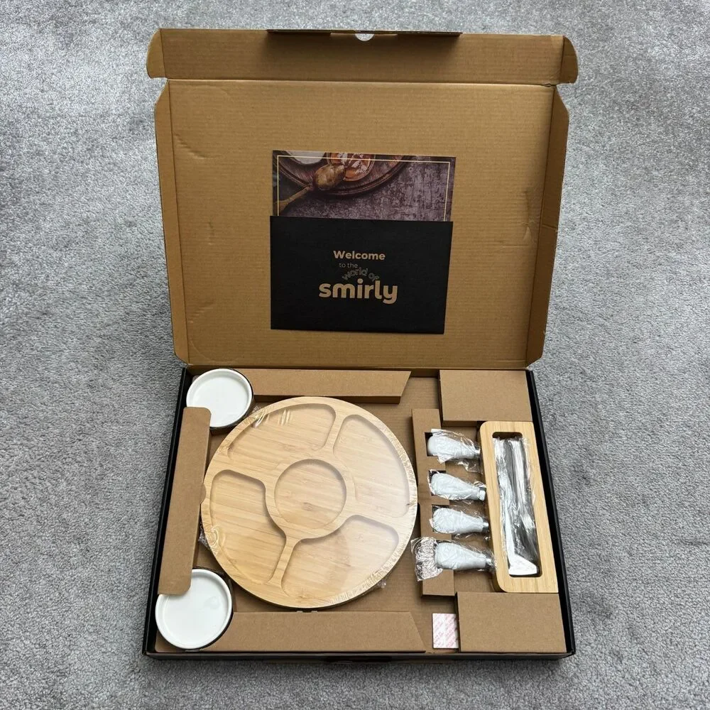 Smirly Bamboo Cheese Board Knife Set Charcuterie Platter Serving Tray Large NWB